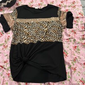 Black and Brown Graphic Tie Front Tee